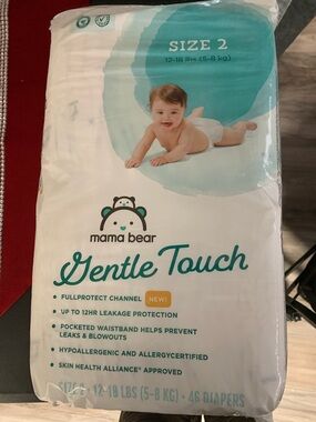 Mama Bear Gentle Touch Diapers Size 2 in Teal/White - 46 Count